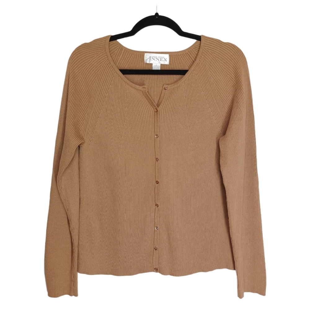 CASUAL CORNER Tan Light Brown Ribbed Button Front Long Sleeve Cardigan Sweater L